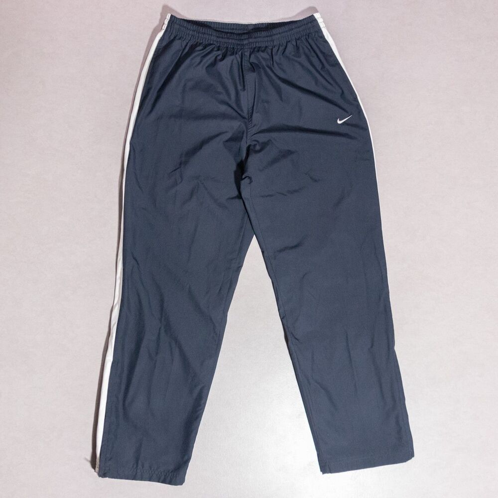 Nike Classic Woven Mesh Lined Side Stripe Navy Blue Track Pants Mens Medium y2k